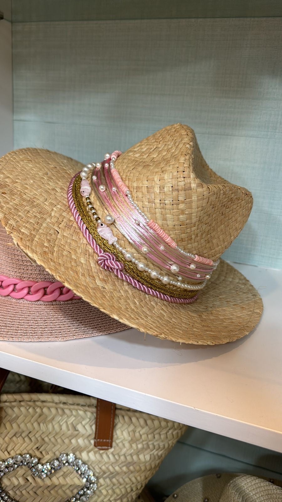 Panama hat pink cord
